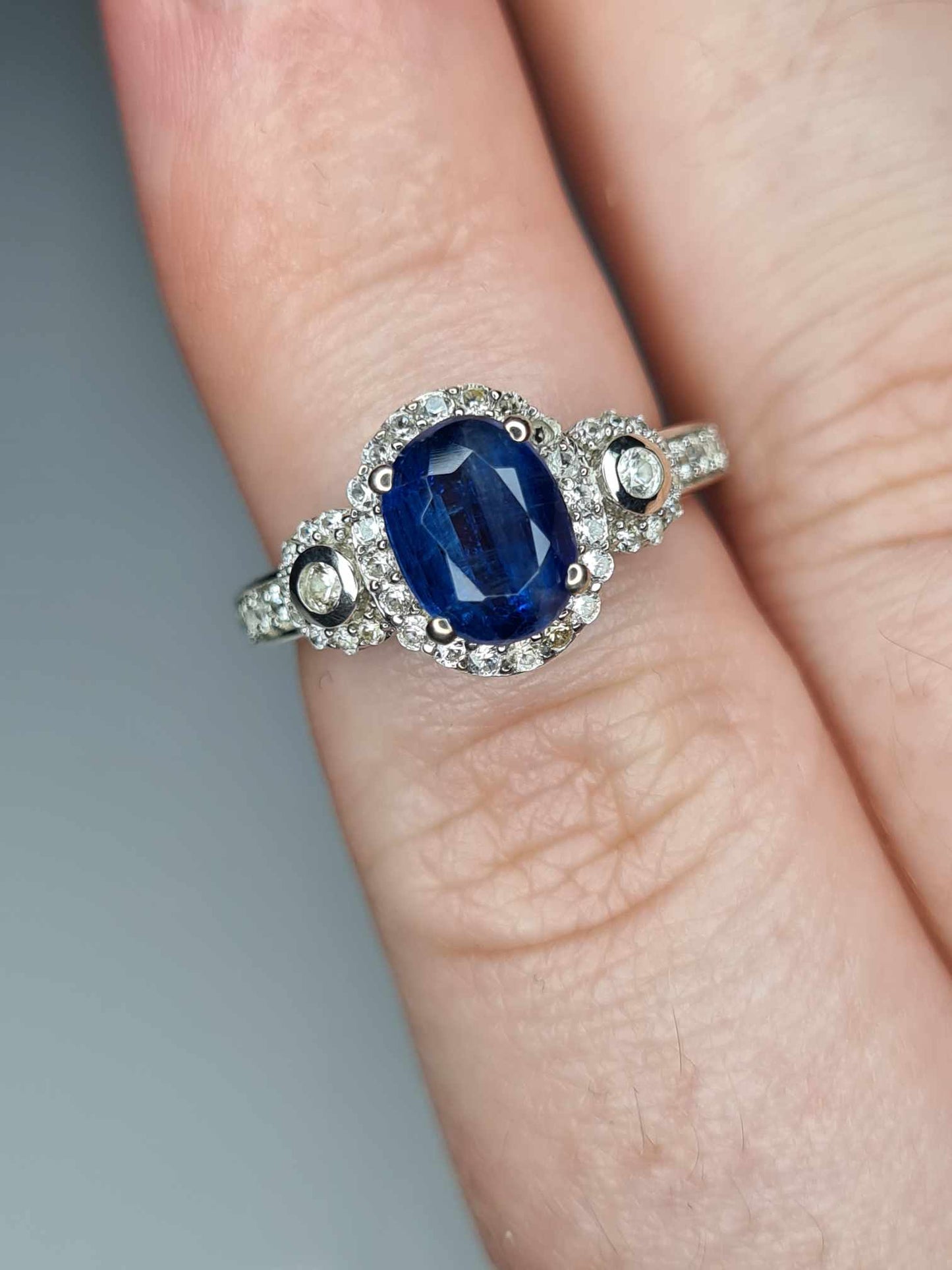 2.12 Ct Natural Himalayan Kyanite & Natural Zircon Ring in Platinum Overlay Sterling Silver SIZE L