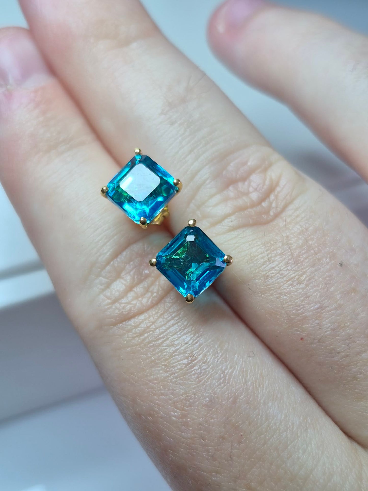 3.90ct Blue Triplet Quartz Solitaire Stud Earrings in Yellow Gold Plated 925 Sterling Silver