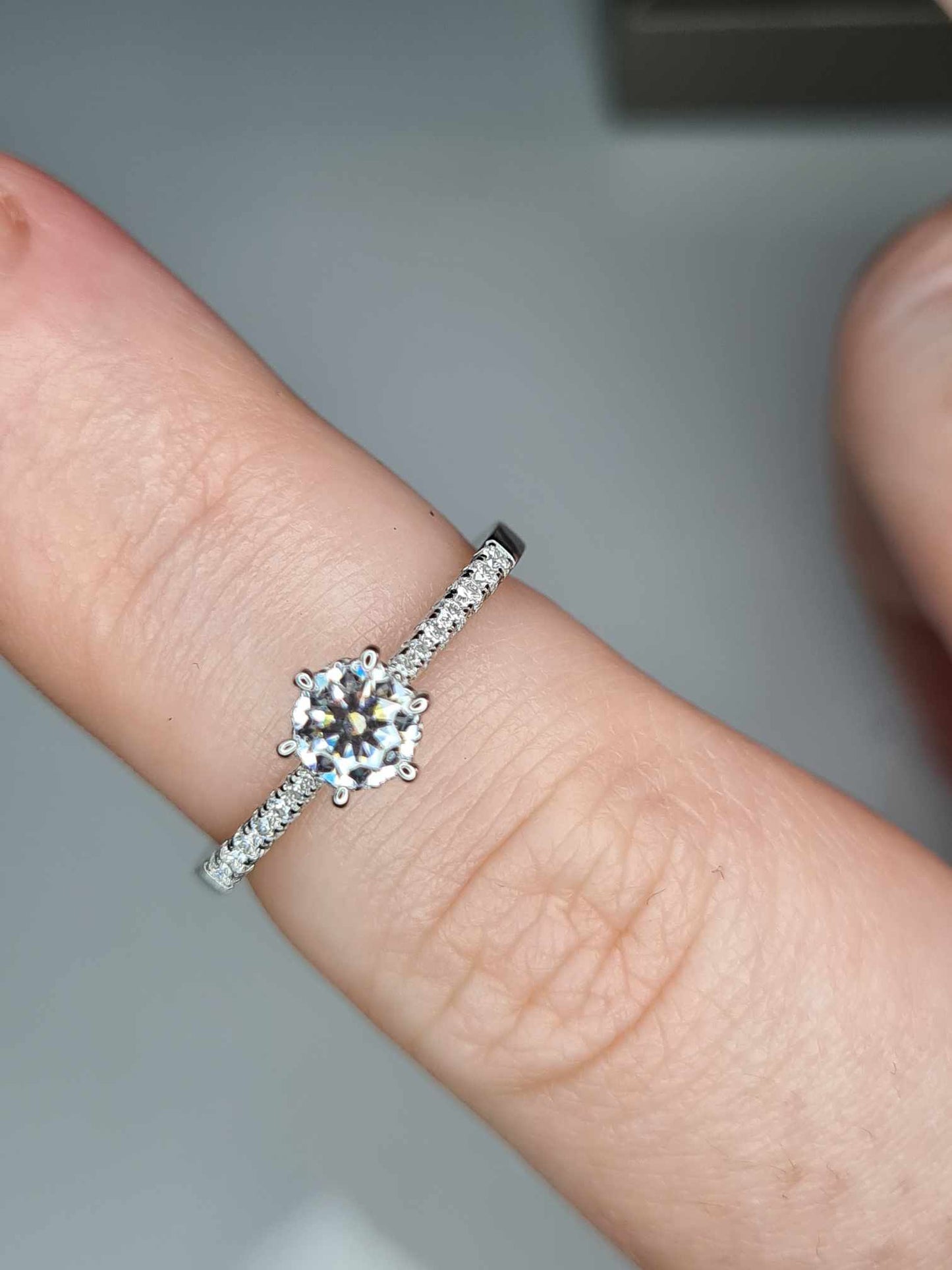 0.42ct Moissanite Engagement ring Rhodium Overlay 925 Sterling Silver