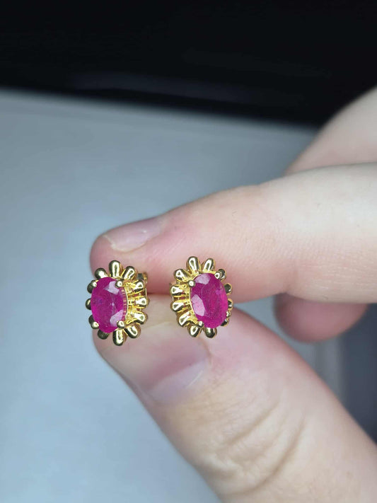 1.348 Ct. African Ruby Solitaire Stud Earrings in 14K Gold Overlay 925 Sterling Silver