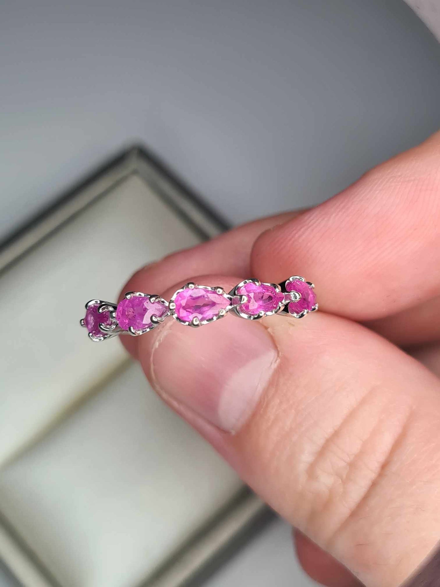 1.54ct Pink Sapphire 5 Stone Ring in Platinum Overlay 925 Sterling Silver