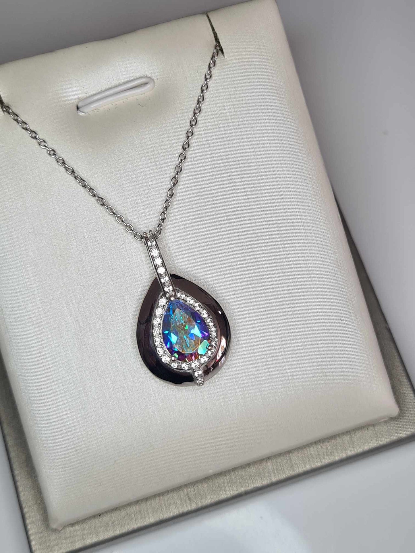 3.62 Ct Mercury Mystic Topaz and Natural Zircon Drop Necklace Rhodium Overlay 925 Sterling Silver