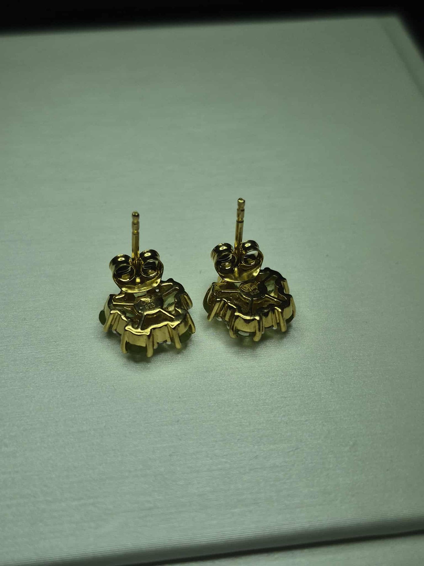 Natural Hebei Peridot & White Zircon Flower Stud Earrings in Gold Overlay 925 Sterling Silver