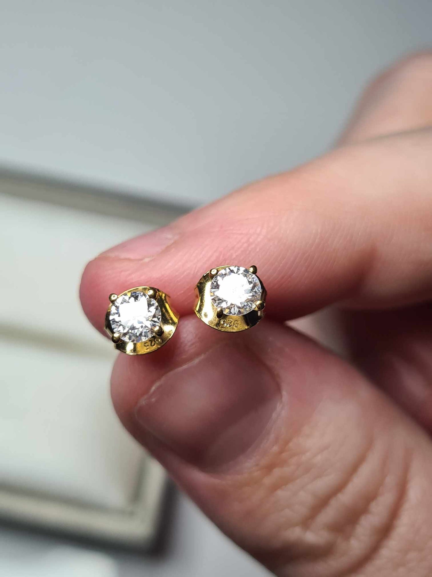 0.46 Ct. Moissanite Solitaire Stud Earrings in 14K Vermeil Gold Overlay 925 Sterling Silver