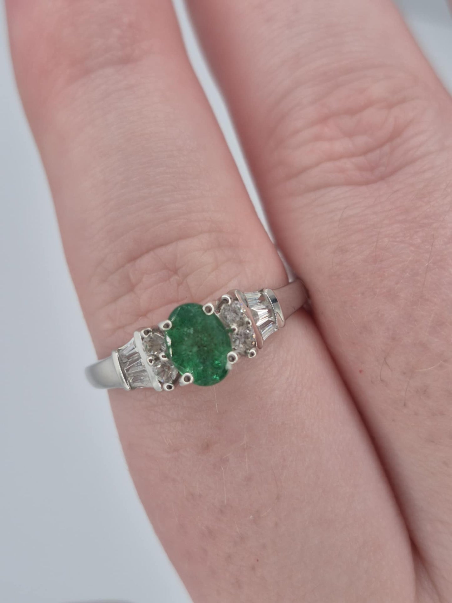 1.361ct AAEmerald & White Zircon Ring in Platinum Overlay 925 Sterling Silver SIZE T