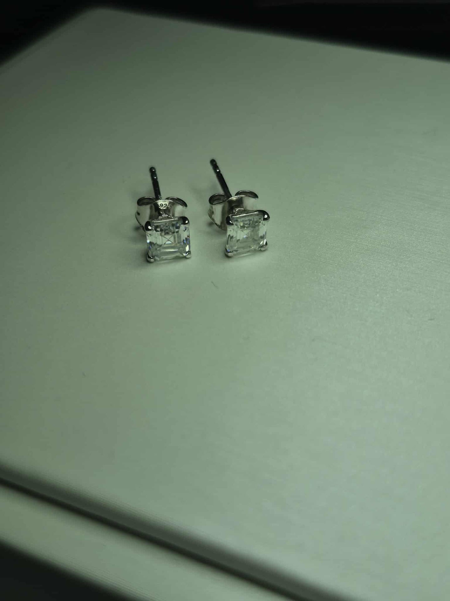 1.38ct Asscher Cut Moissanite Solitaire Stud Earrings in Rhodium Overlay 925 Sterling Silver