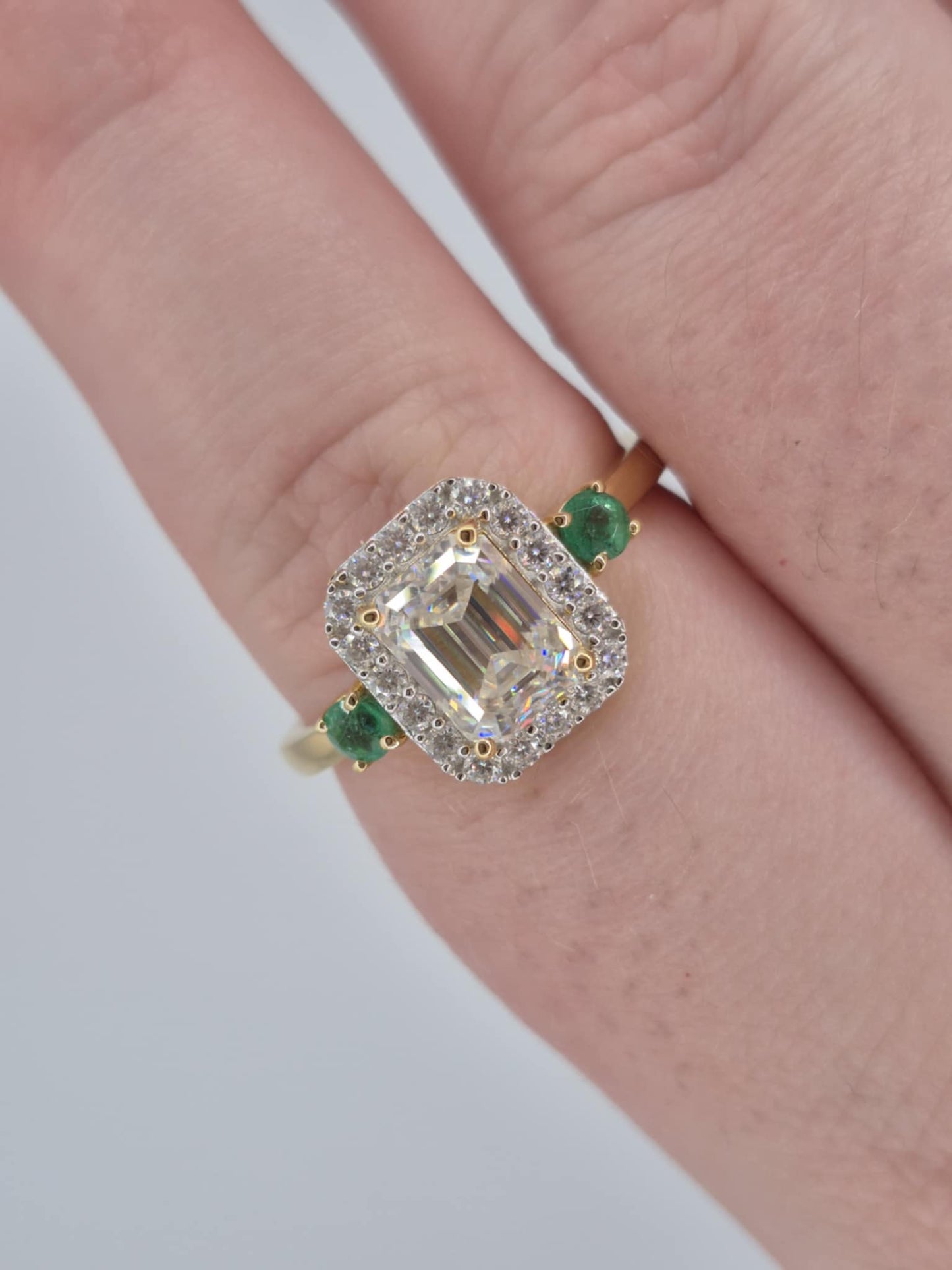 2.300ct. Octagon Cut Moissanite & Emerald Ring 18k Gold Overlay 925 Sterling Silver SIZE T