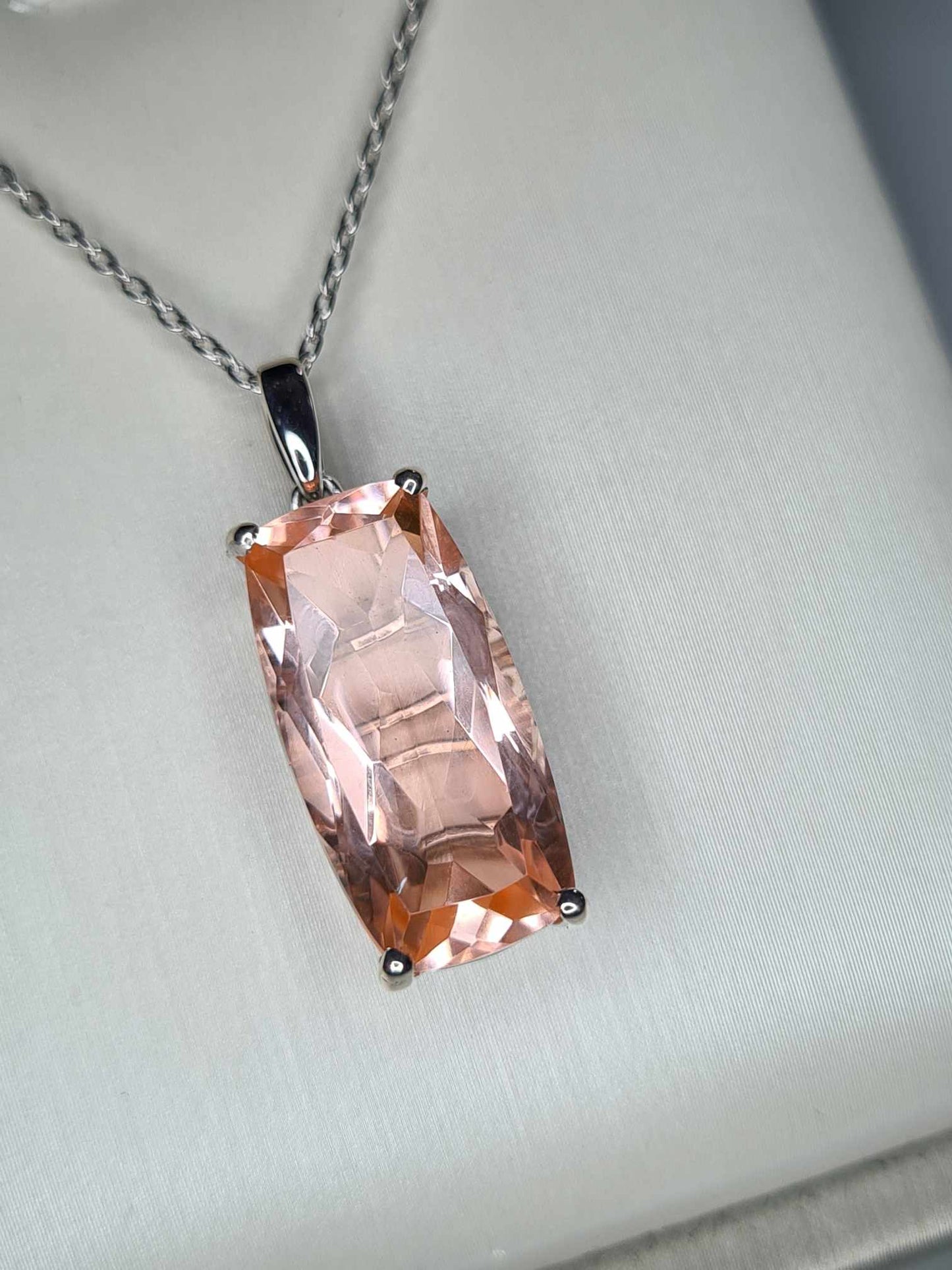 11.50 Ct. Morganite Quartz Solitaire Necklace in Platinum Overlay 925 Sterling Silver