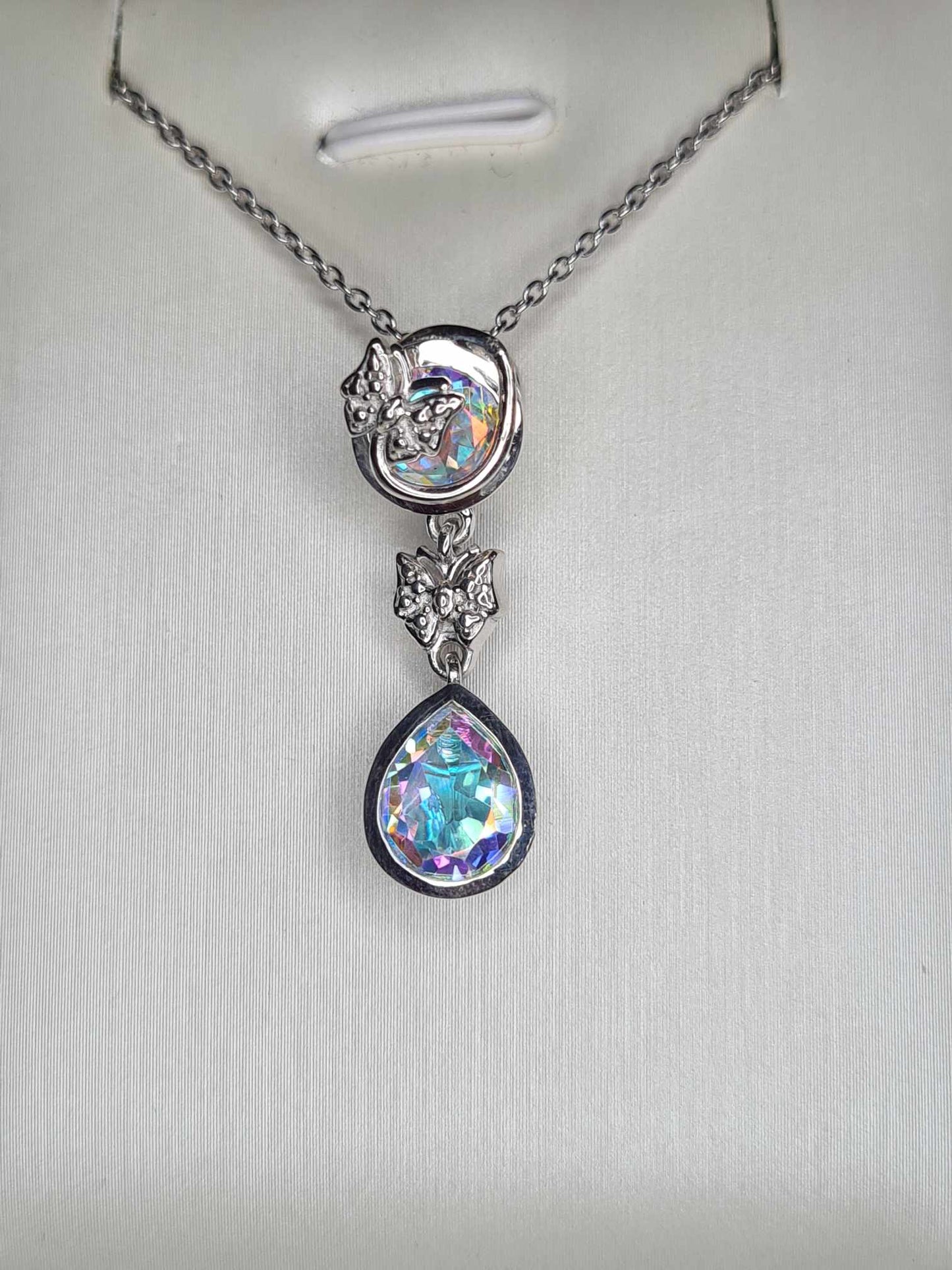 3.50Ct Mercury Mystic Topaz Butterfly Drop Necklace in 925 sterling silver