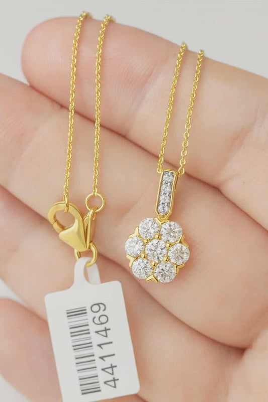 1.22ct Moissanite Floral Necklace 925 Sterling Silver with a gold overlay