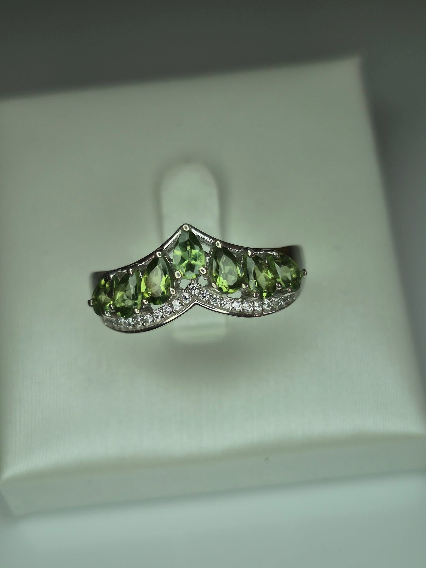 1.85ct Green Apatite WishBone Ring in Platinum Overlay925 Sterling Silver SIZE S