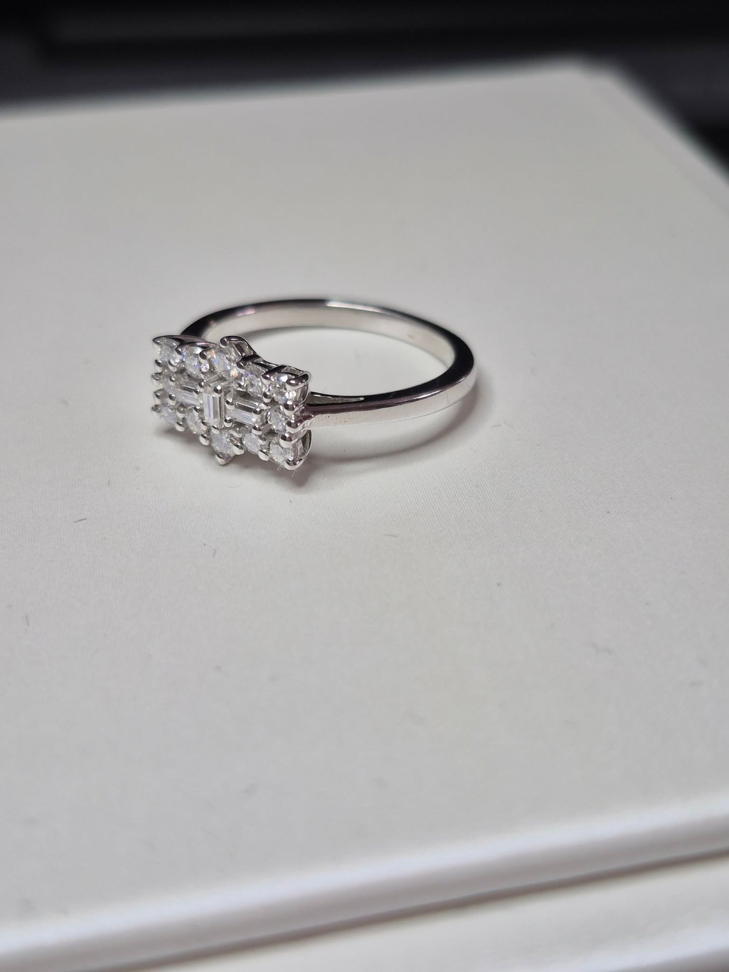Moissanite Boat Ring in Platinum Overlay 925 Sterling Silver SIZE M
