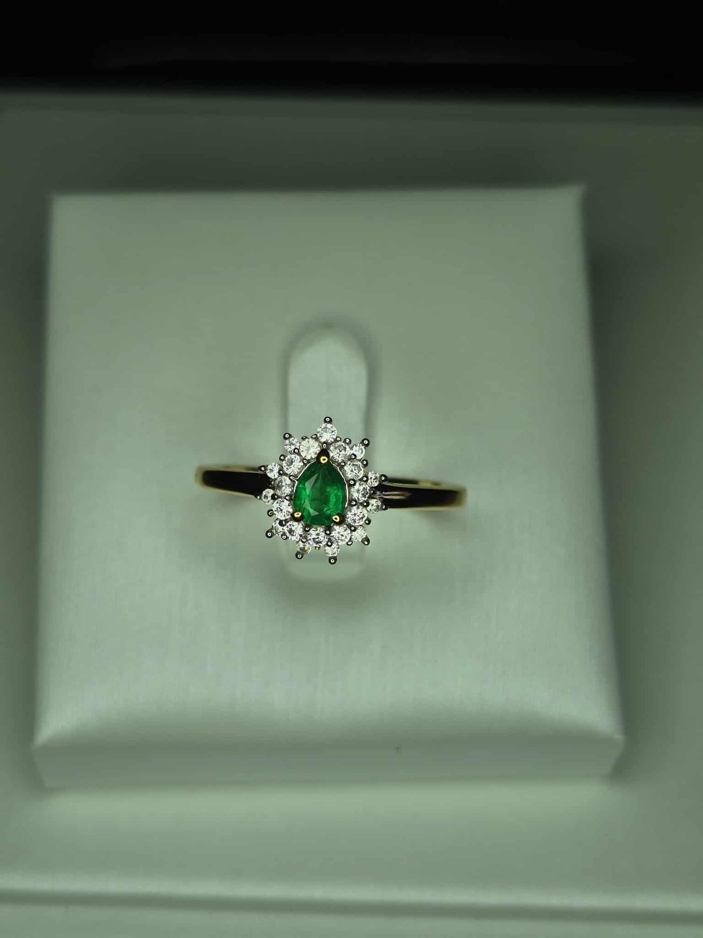 Colombian Emerald &amp; White Zircon Halo Ring in 18K Gold Overlay 925 Sterling Silver SIZE R