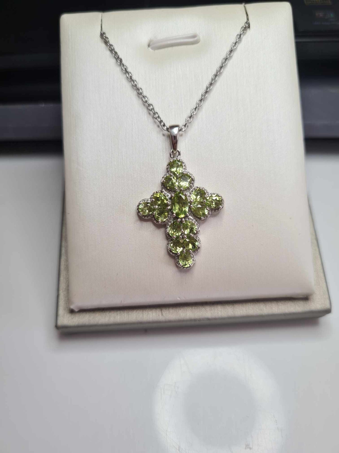 2.44ct Hebei Peridot Cross Pendant 925 Sterling Silver