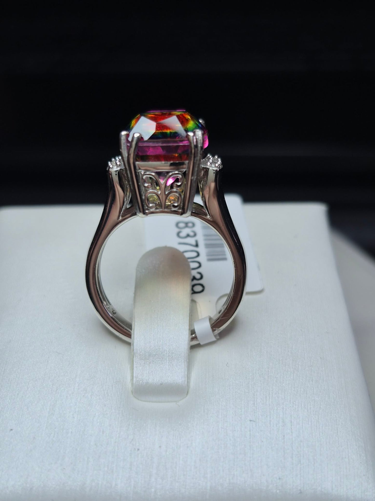 8ct Nebula Quartz Doublet & White Zircon Ring in Rhodium Overlay Sterling Silver SIZE L