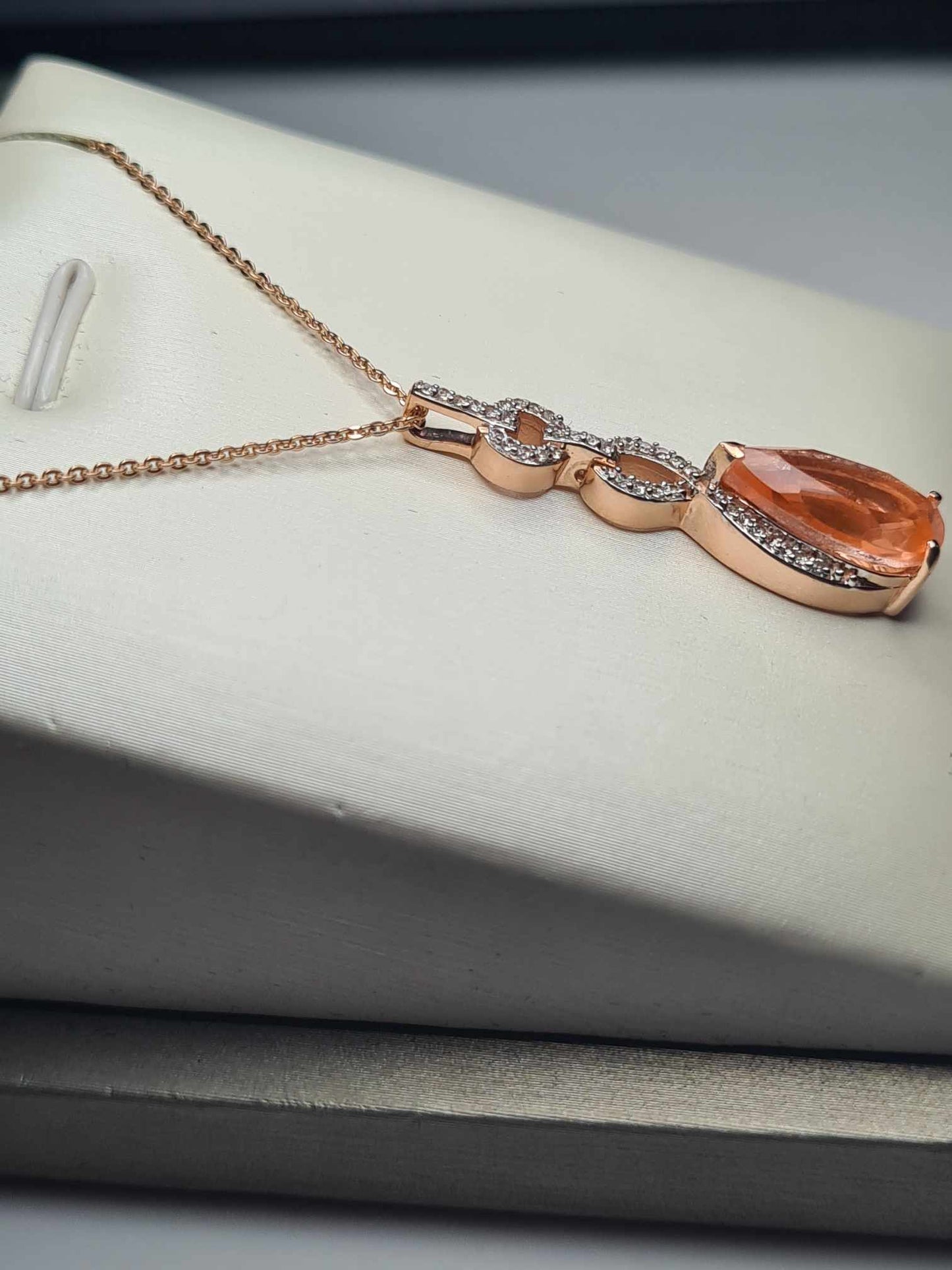 3.40ct Morganite Quartz and Natural Zircon Necklace in 18K Rose Gold Overlay 925 Sterling Silver