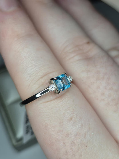 1.35ct Blue Zircon & Moissanite Ring in 925 Sterling Silver