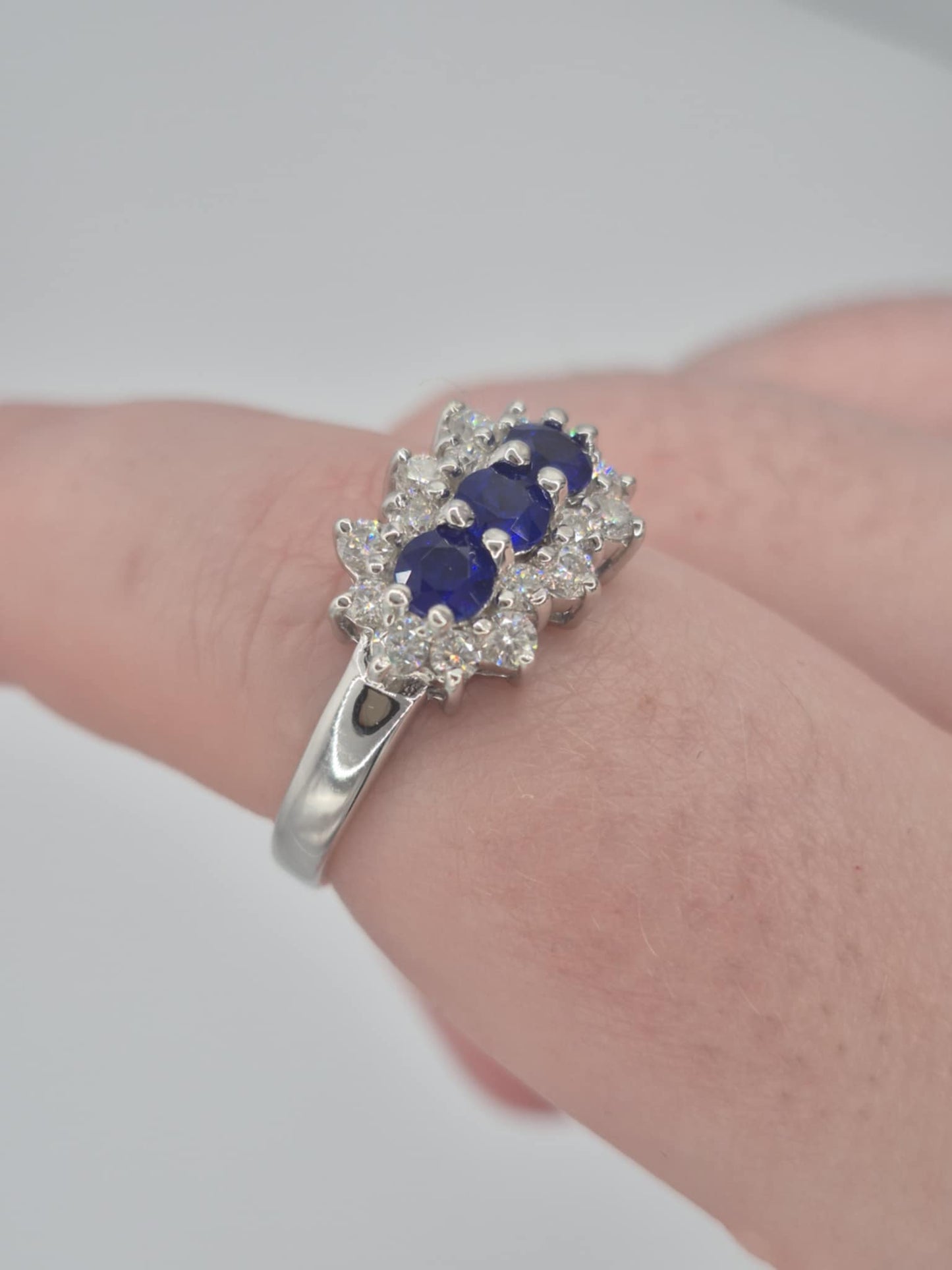 1.54ct Cobalt Blue Spinel & Moissanite Ring in Rhodium Overlay 925 Sterling Silver SIZE S