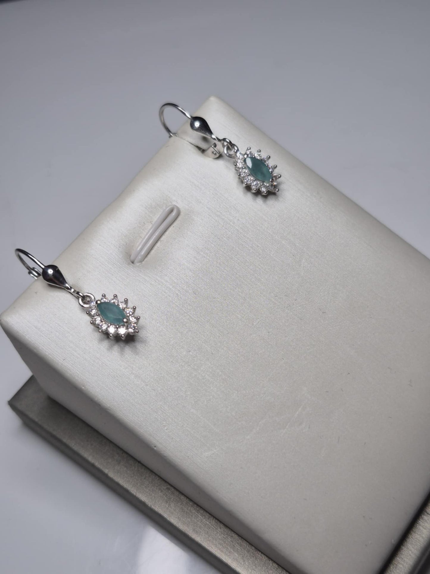 Grandidierite & Moissanite Drop Earrings in Rhodium Overlay 925 Sterling Silver