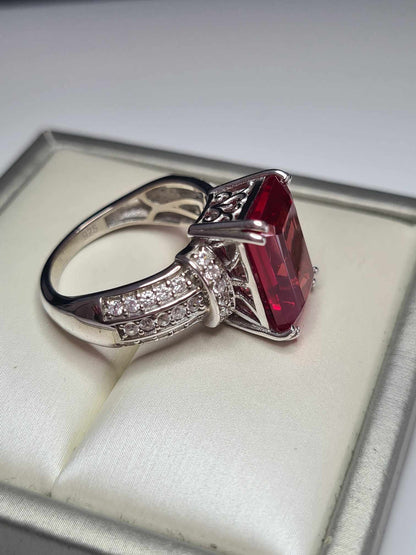 12.70ct Lab Created Padparadscha Sapphire and Natural Zircon Ring 925 Sterling Silver SIZE Q