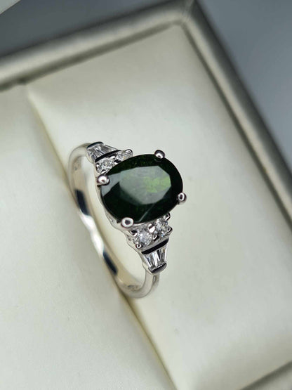 2.40ct Natural Russian Diopside and Natural Zircon Ring 925 Sterling Silver SIZE N