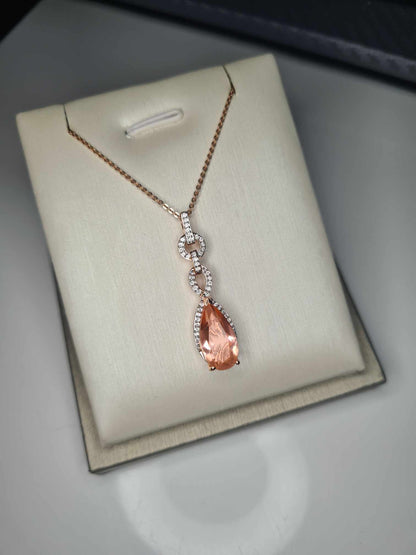 3.40ct Morganite Quartz and Natural Zircon Necklace in 18K Rose Gold Overlay 925 Sterling Silver