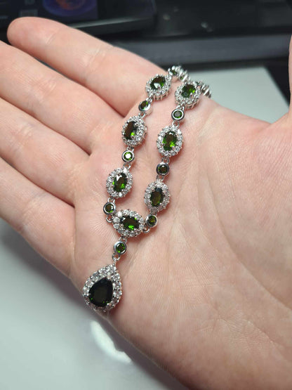 14.63 Natural Russian Diopside & Natural Zircon Necklace in Rhodium Overlay 925 Sterling Silver