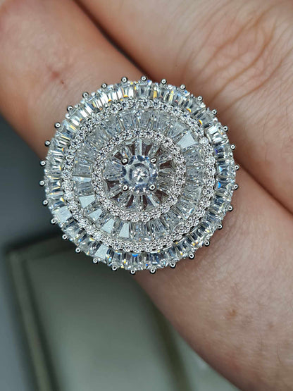 4.710ct Cubic Zirconia Cocktail Ring 925 Sterling Silver With Rhodium Overlay SIZE N
