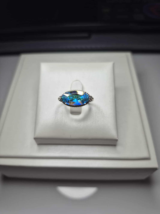 2.66ct Aurora borealis Swarovski Crystal Ring 925 Sterling Silver SIZE M