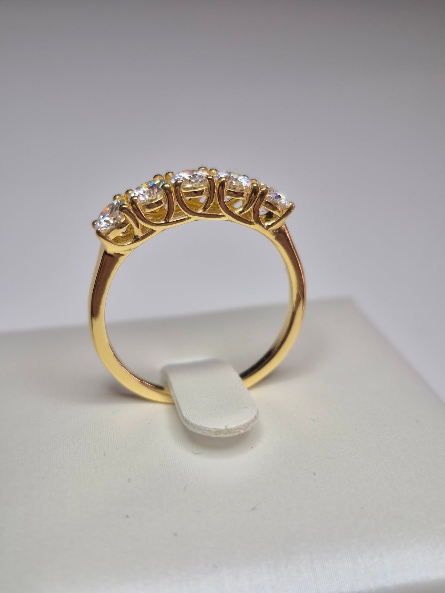 1.16ct 5 Stone Moissanite Band Ring Gold overlay 925 sterling silver SIZE R