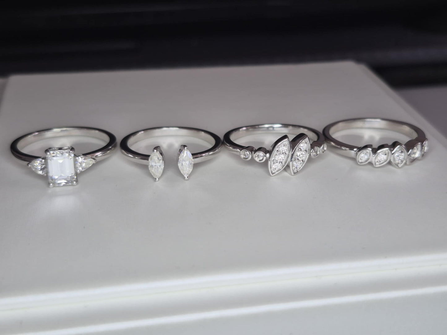 Set of 4 2.800ct Moissanite Rings in Rhodium Overlay925 Sterling Silver SIZE Q