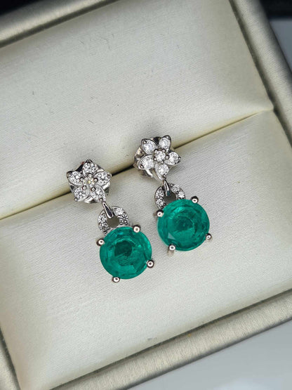 4ct Emeraldine Triplet Quartz & Zircon Dangling Earrings 925 Sterling Silver