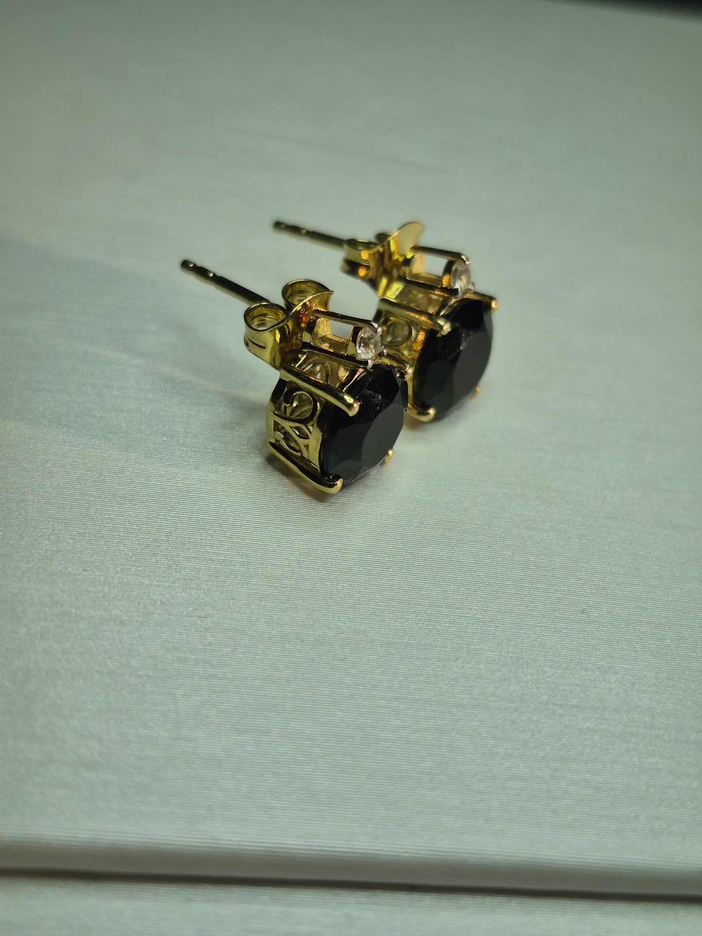 4.65 Ct. Natural Thai Black Spinel & White Zircon Solitaire Stud Earrings 18k Gold 925 Sterling Silver