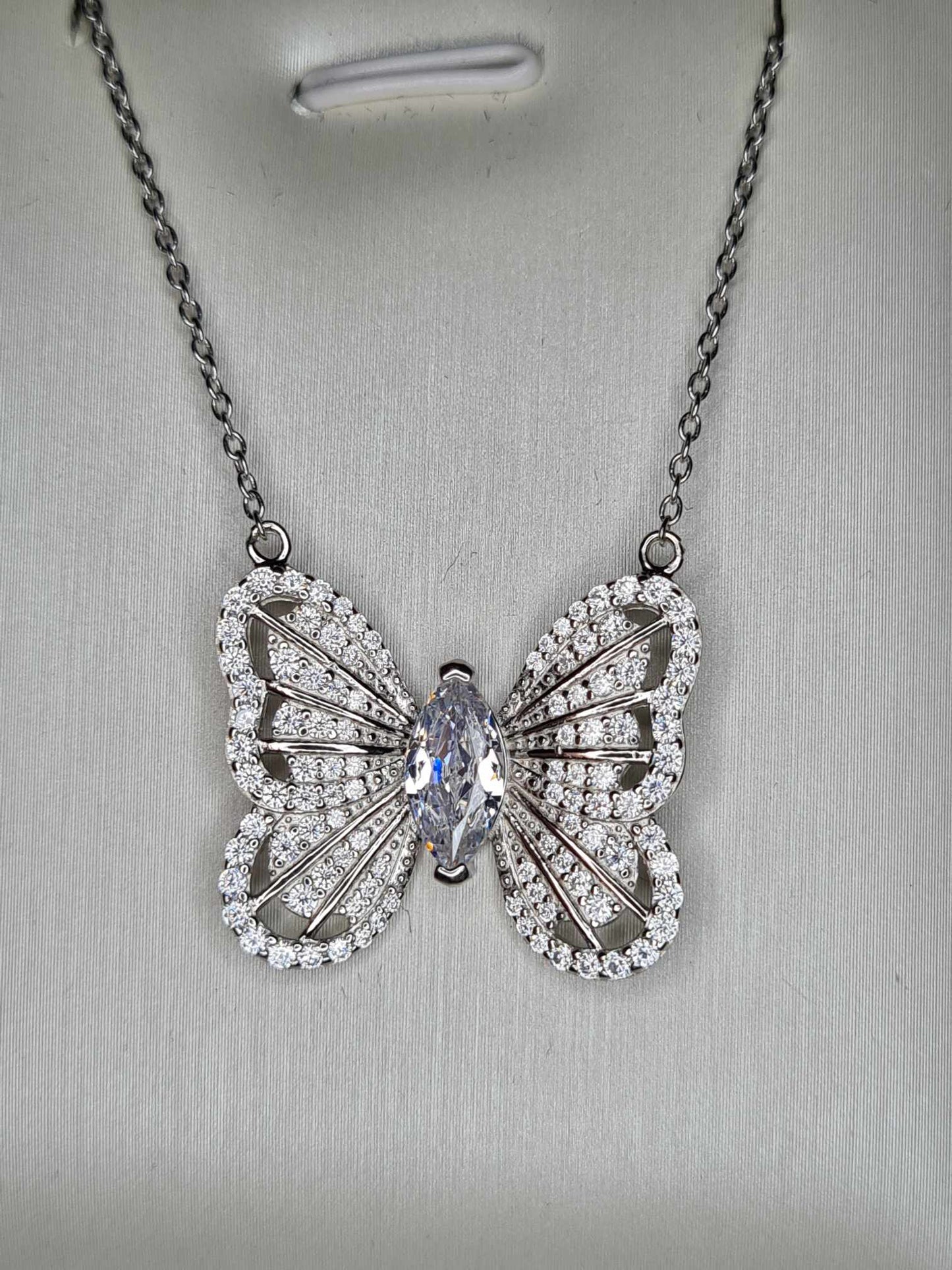 3.180ct. Cubic Zirconia Butterfly Necklace 925 sterling silver with  Rhodium Overlay