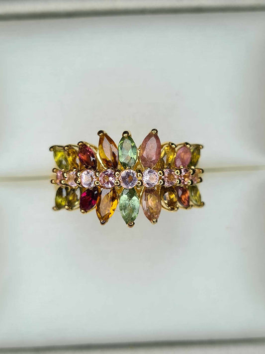 Multi-Tourmaline Cluster Ring in 18K Yellow Gold Vermeil Sterling Silver 2.18 Ct.