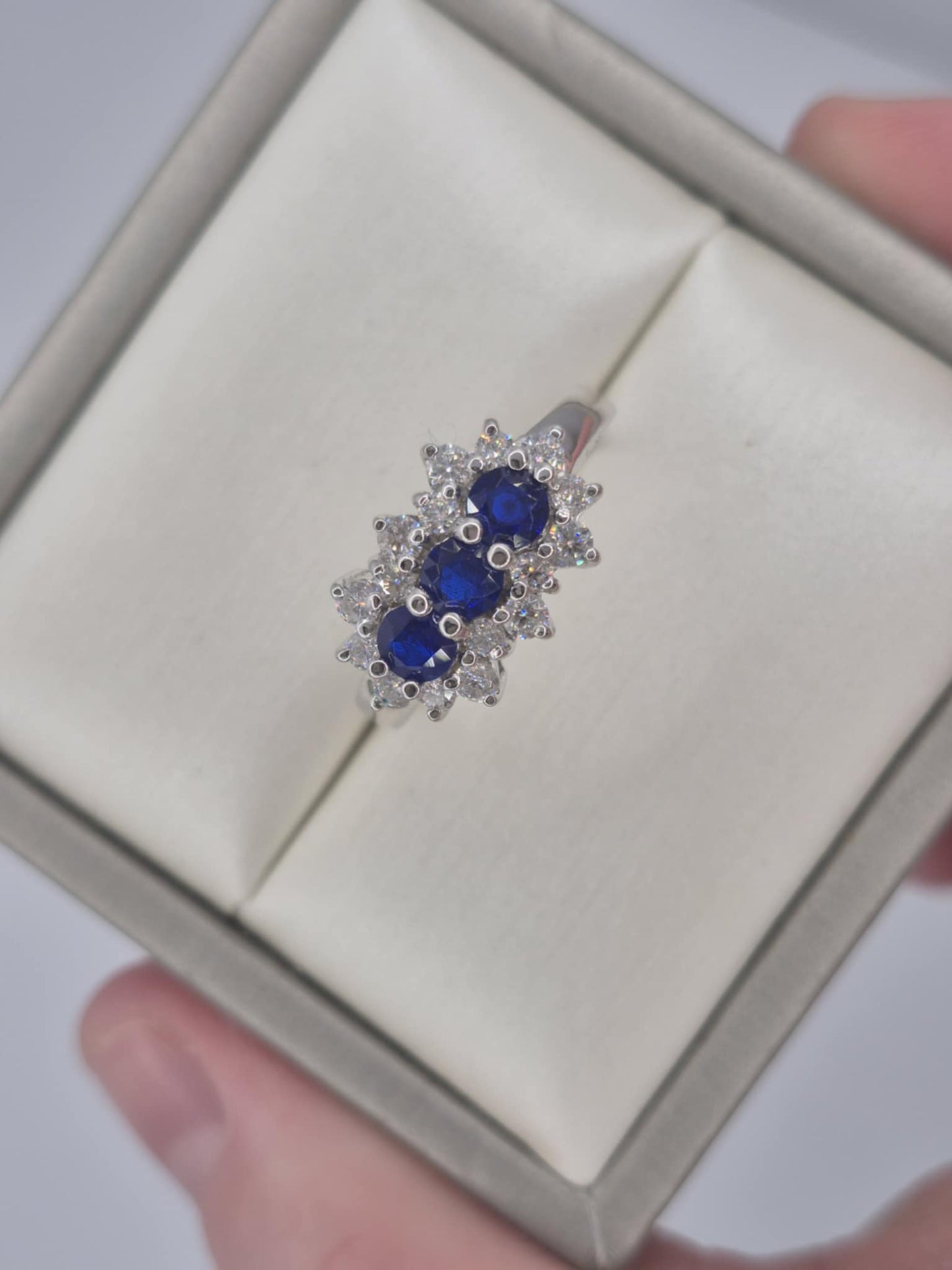 1.54ct Cobalt Blue Spinel & Moissanite Ring in Rhodium Overlay 925 Sterling Silver SIZE S