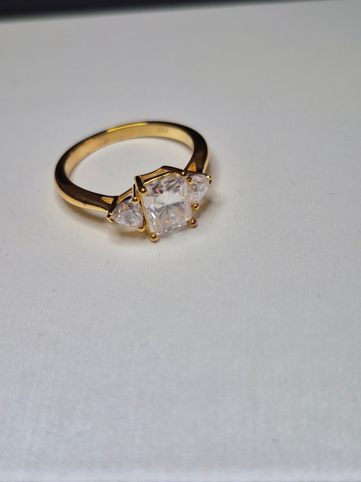 Premium Moissanite Trilogy Ring 18k Gold Plated 925 Sterling Silver SIZE P