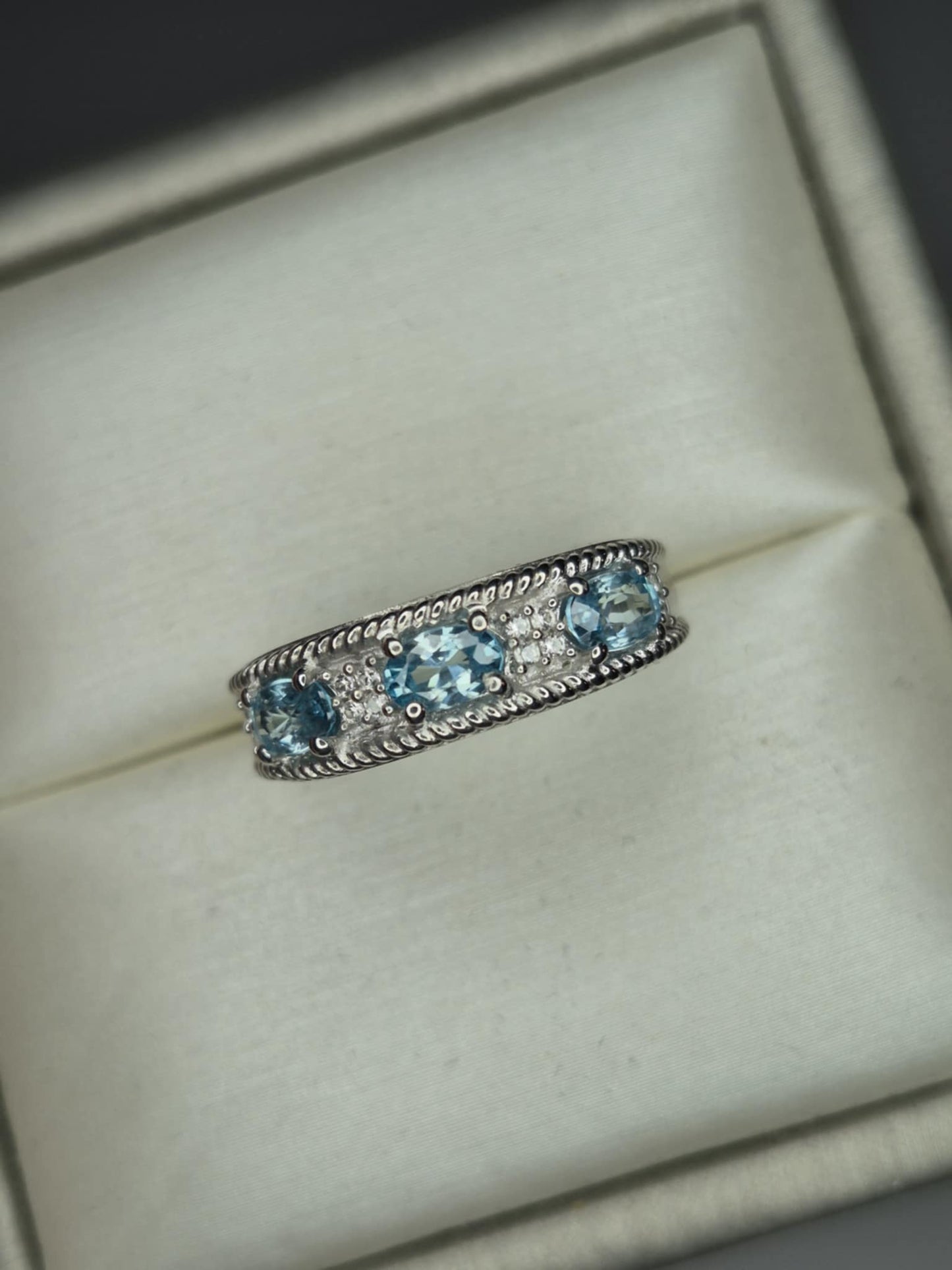 1.29ct Blue & White Zircon Half Eternity Ring in Platinum Overlay 925 Sterling Silver SIZE K