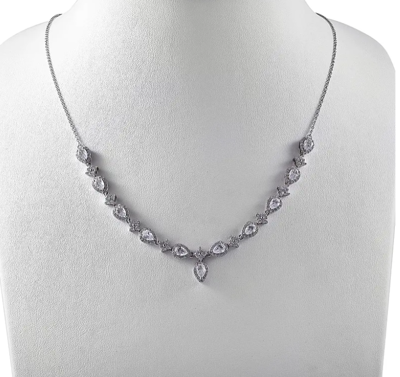 13.25ct Cubic Zirconia Necklace 925 Sterling Silver With Rhodium Overlay