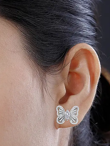 3.110ct Designer Inspired Cubic Zirconia Butterfly Stud Earrings in 925 Sterling Silver Rhodium Overlay