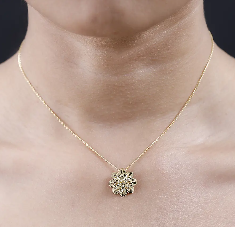 Floral 18k Gold Overlay 925 Sterling Silver Necklace