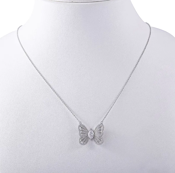 3.180ct. Cubic Zirconia Butterfly Necklace 925 sterling silver with  Rhodium Overlay