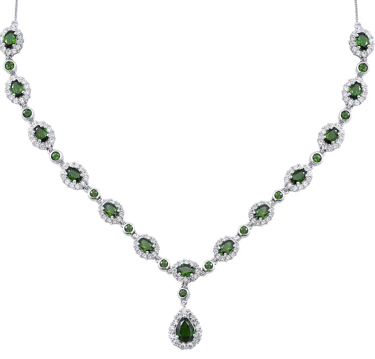 14.63 Natural Russian Diopside & Natural Zircon Necklace in Rhodium Overlay 925 Sterling Silver