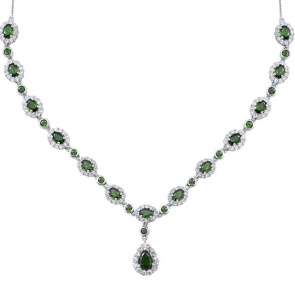 14.63 Natural Russian Diopside & Natural Zircon Necklace in Rhodium Overlay 925 Sterling Silver