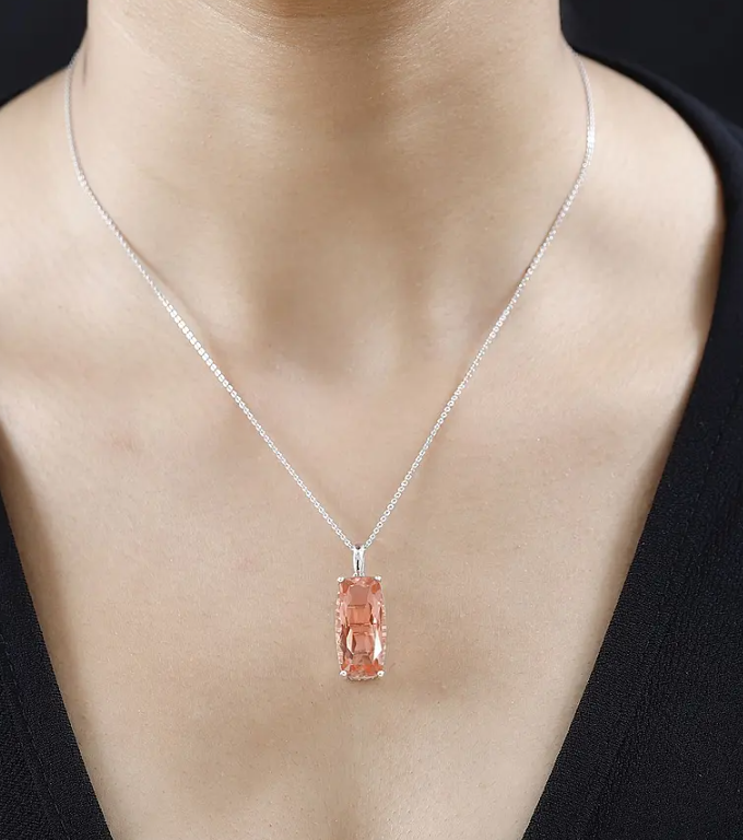 11.50 Ct. Morganite Quartz Solitaire Necklace in Platinum Overlay 925 Sterling Silver