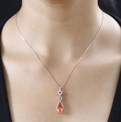 3.40ct Morganite Quartz and Natural Zircon Necklace in 18K Rose Gold Overlay 925 Sterling Silver