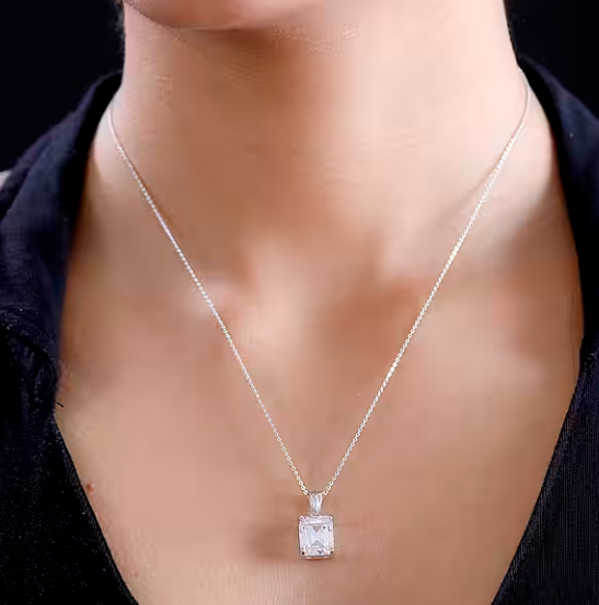 5.500ct Swarovski Zirconia Octagon Cut Necklace in Rhodium Overlay 925 Sterling Silver