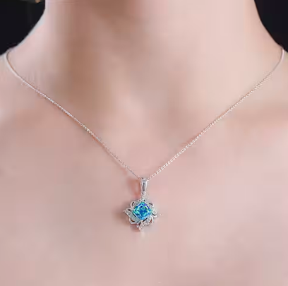 2.330ct Peacock Triplet Quartz, White Zircon Necklace 925 Sterling Silver