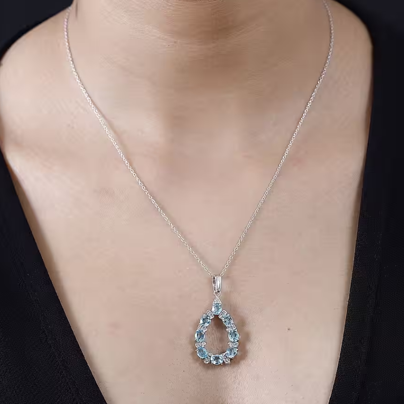 2.800ct Blue Lagoon Apatite Necklace Rhodium Overlay 925 Sterling Silver