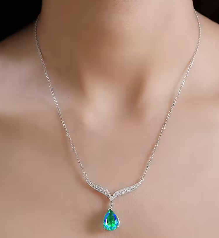 5.78ct Peacock Triplet Quartz Angel Wing Necklace in Platinum Overlay 925 Sterling Silver